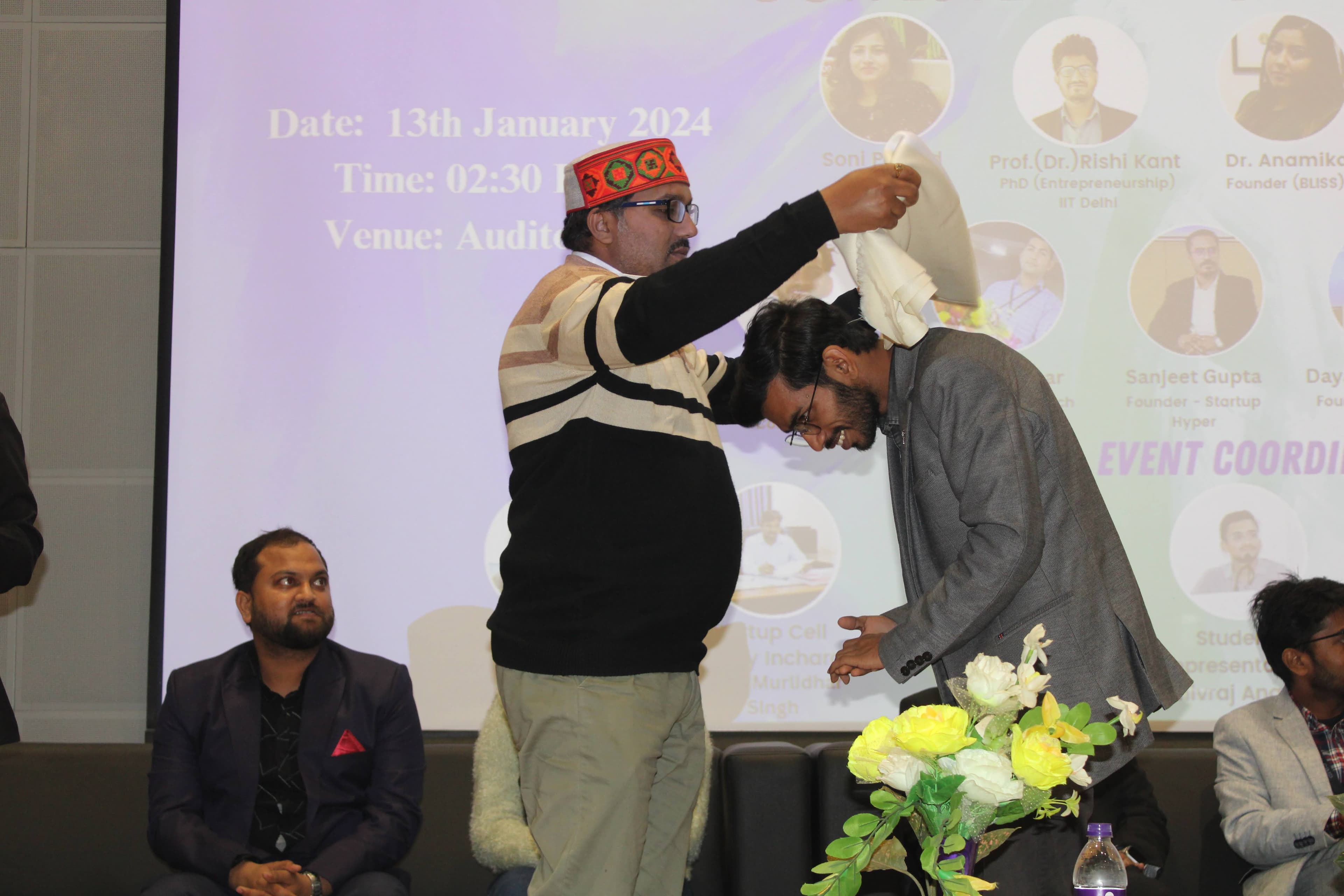 Taking award at stage